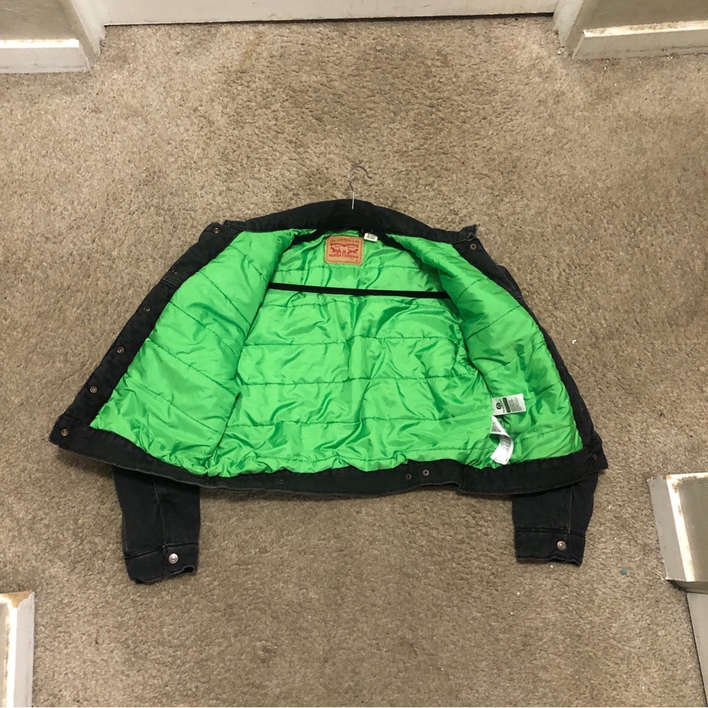 Levi's Black Jean Jacket with Green Lining Size Small - Picture 3 of 9